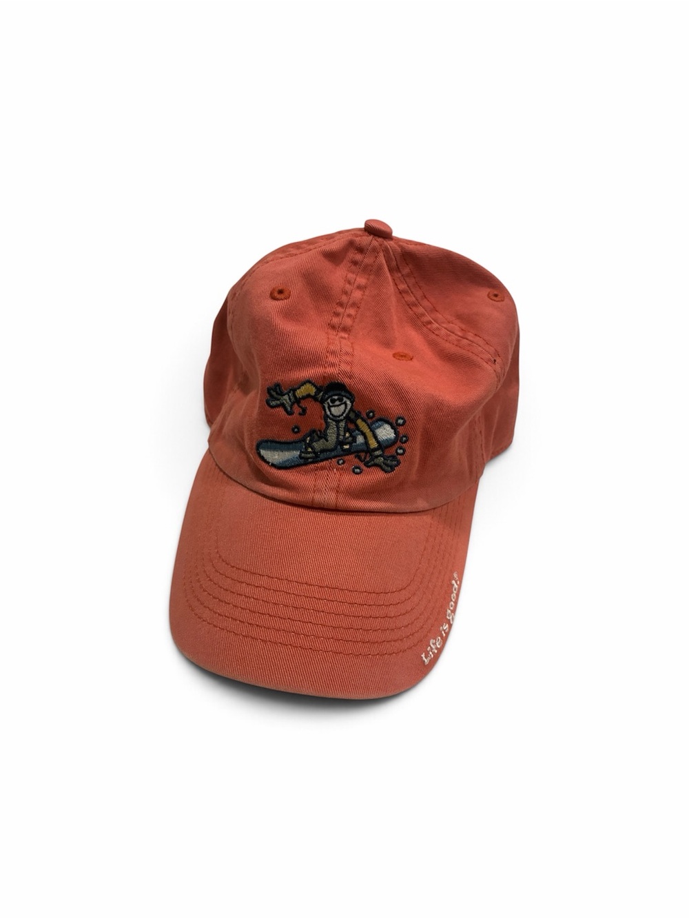Life Is Good Coral Jammin Jake Snowboarding Embroidered Baseball Cap
